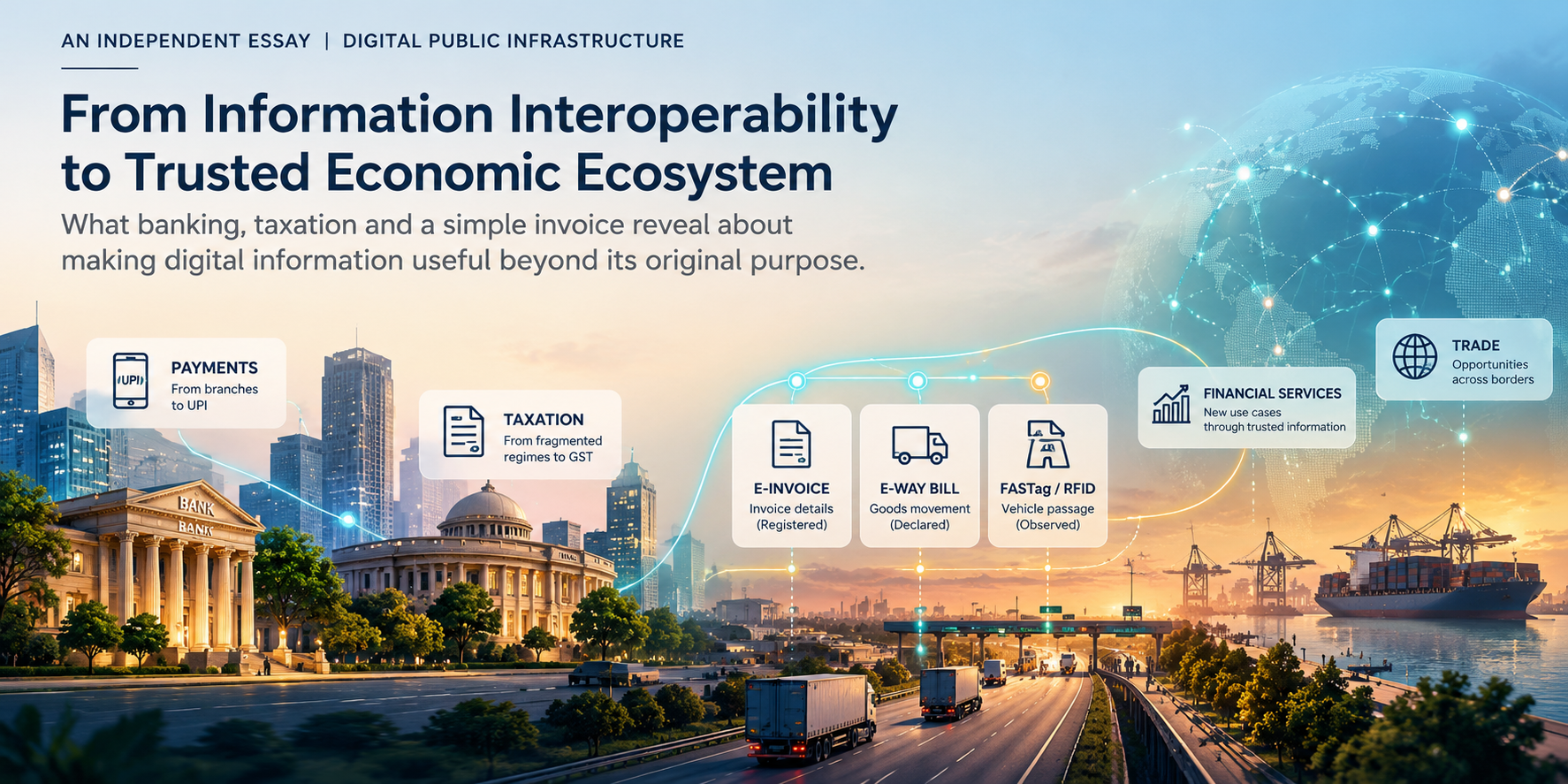 Banking, GST, e-invoices, e-way bills and vehicle observations connected to financial services and cross-border trade.